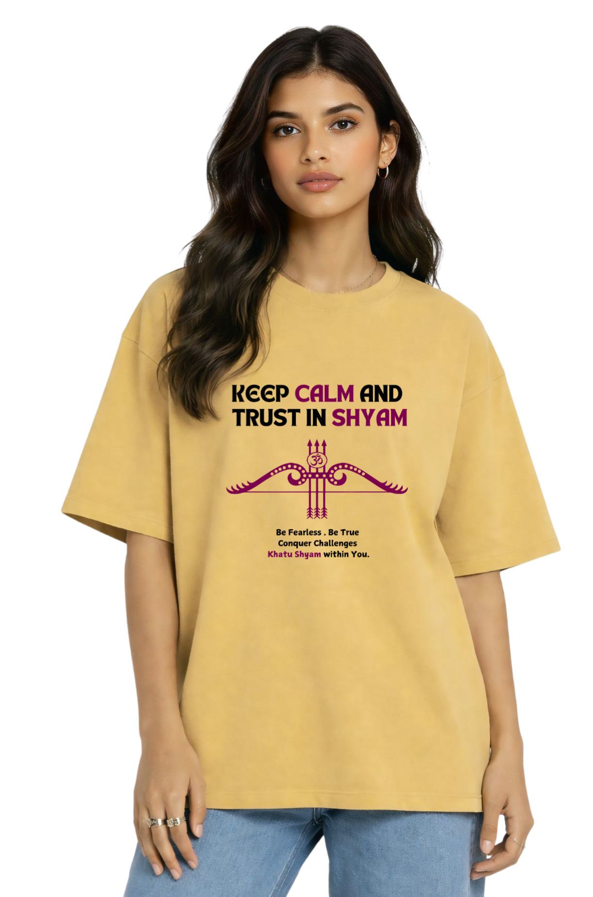 Khatu Shyam “Keep Calm & Trust in Shyam” Oversized Unisex T-Shirt | Kasturika Premium 100% Cotton T-Shirt  Image 