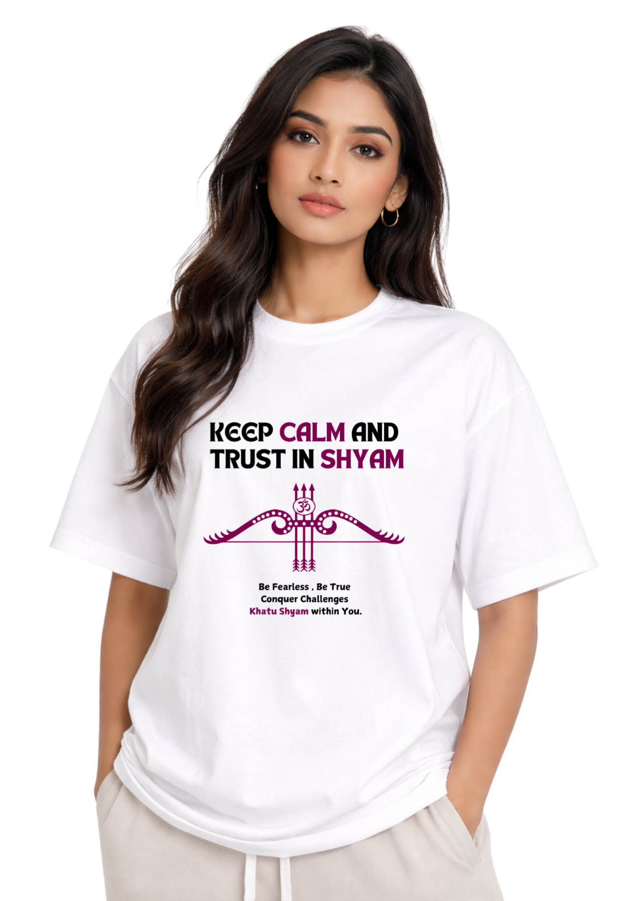 Khatu Shyam “Keep Calm & Trust in Shyam” Oversized Unisex T-Shirt | Kasturika Premium 100% Cotton T-Shirt  Image 