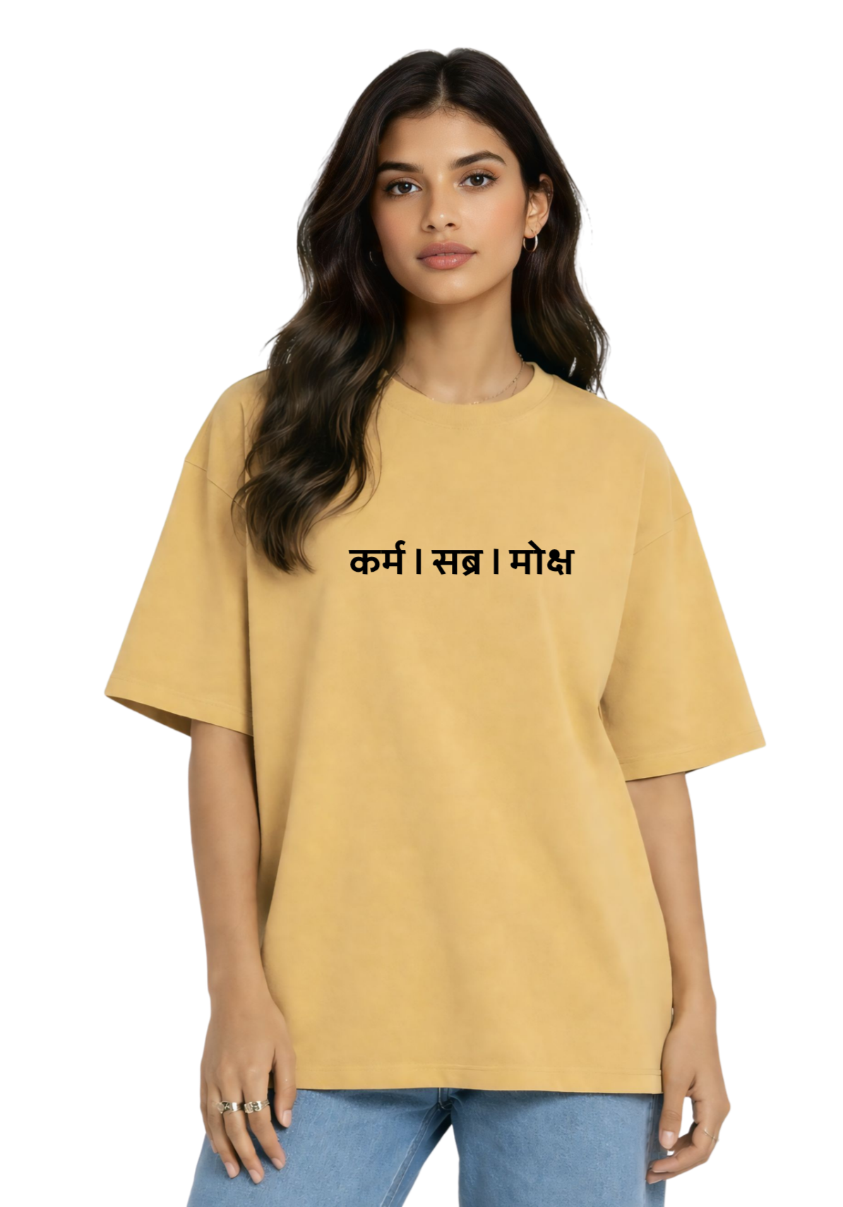 Kasturika “कर्म | सब्र | मोक्ष” Oversized Spiritual Cotton Unisex T-Shirt  Image 