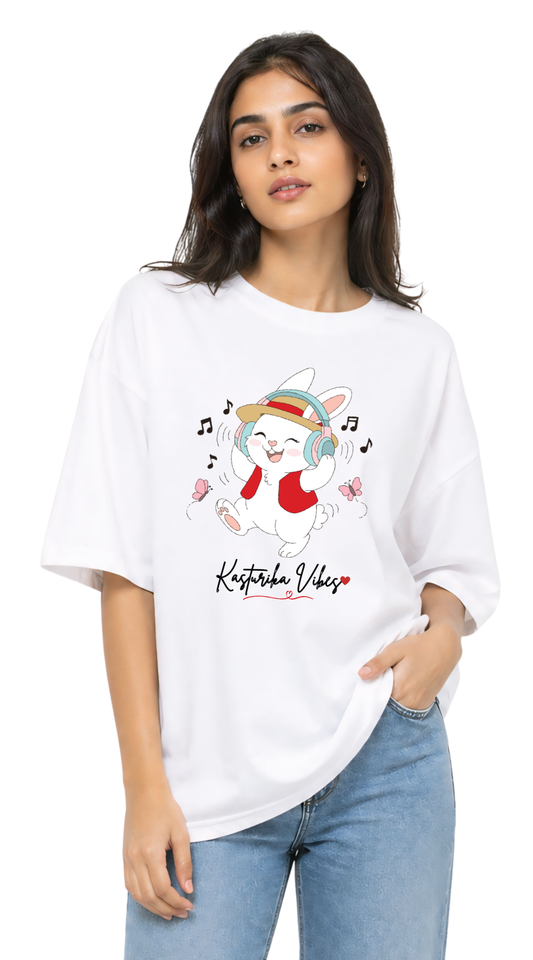 Kasturika Vibes Bunny Printed Oversized T-Shirt for Women  Image 