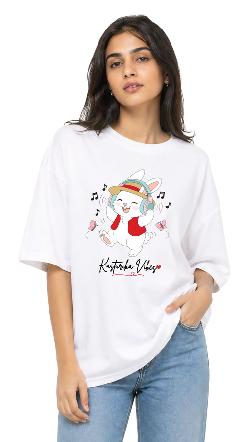 Kasturika Vibes Bunny Printed Oversized T-Shirt for Women  Image