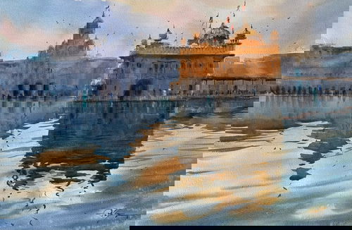 Golden Temple Amritsar, Watercolor Landscape Painting For Sweet Home and Office 22x15 Inch by Achintya Hazra Image