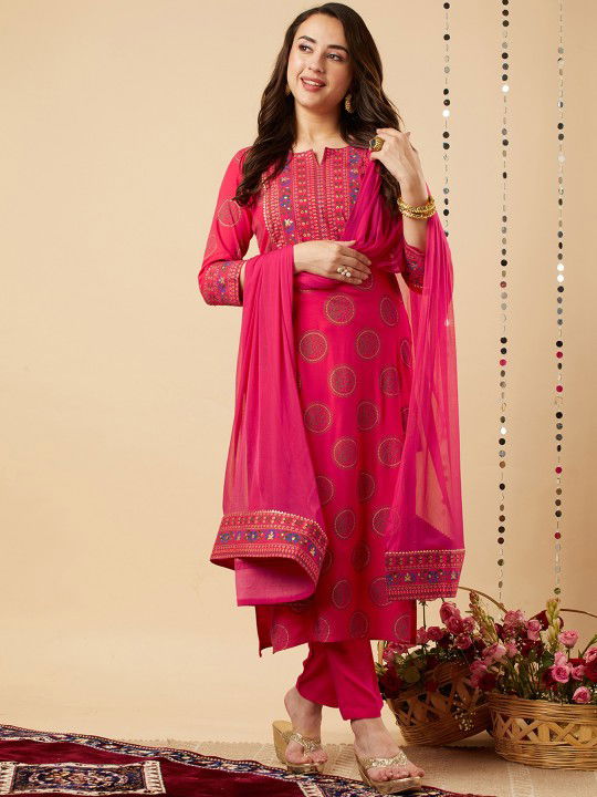 ethnic-motifs-yoke-design-gotta-patti-kurta-with-trousers-and-dupatta Image