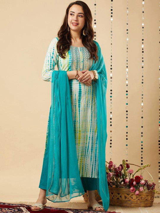 shibori-dyed-regular-kurta-with-trousers-and-dupatta Image