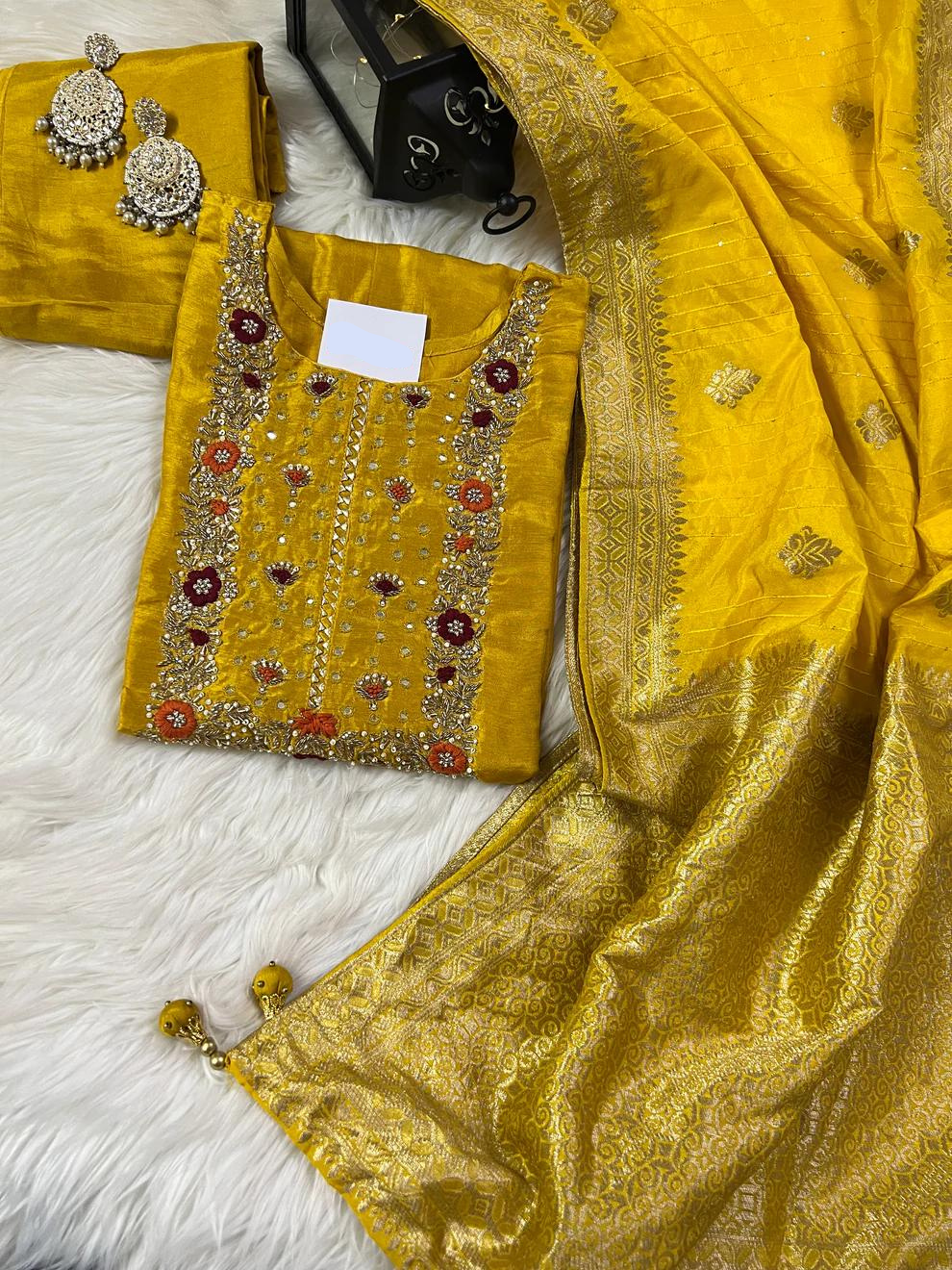 yellow-chanderi-embroidery-straight-kurta-set-with-dupatta Image