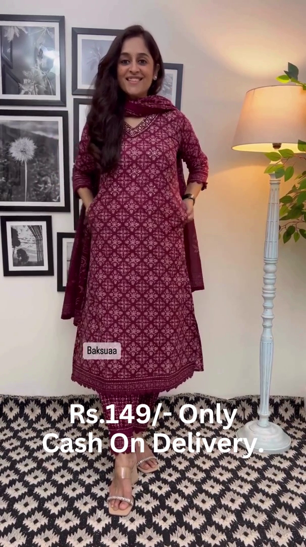 rayon-printed-kurti-and-pant-with-malmal-dupatta-set Image