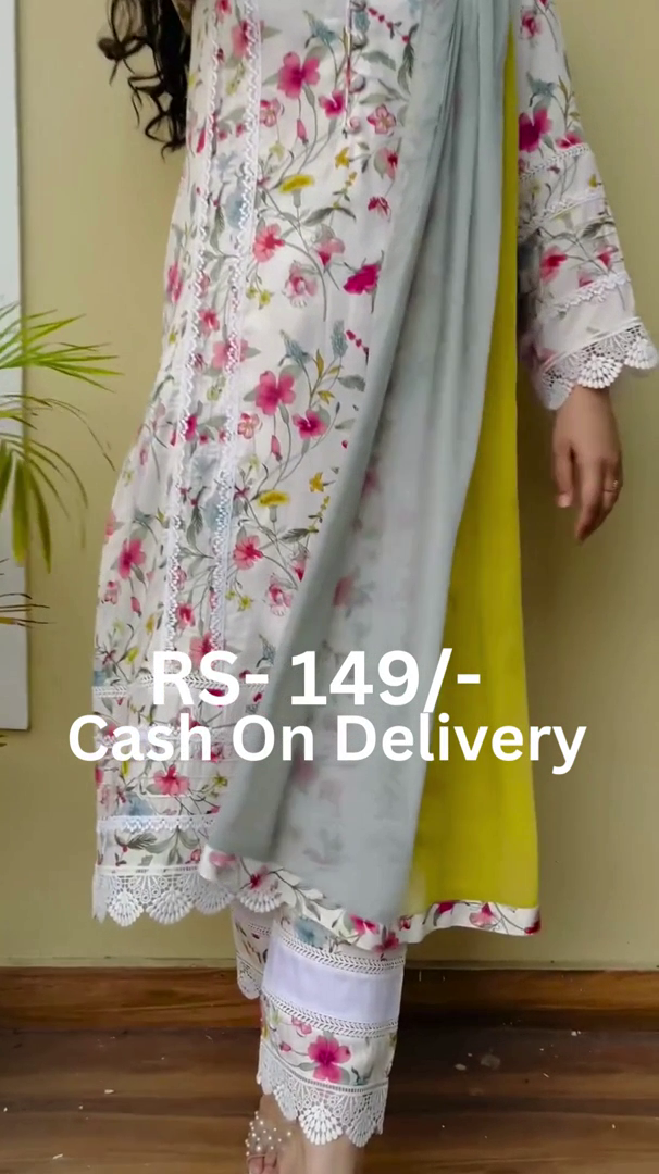 women-cotton-blend-kurta-pant-dupatta-set Image