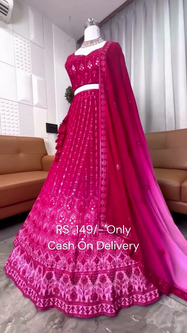 semi-stitched-myntra-bridal-lehenga-and-unstitched-blouse-with-dupatta Image