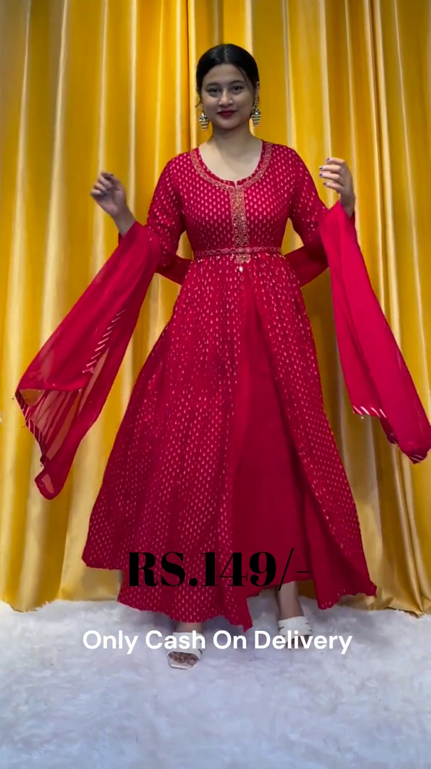 women-woven-design-viscose-rayon-anarkali-kurta-with-attached-dupatta Image