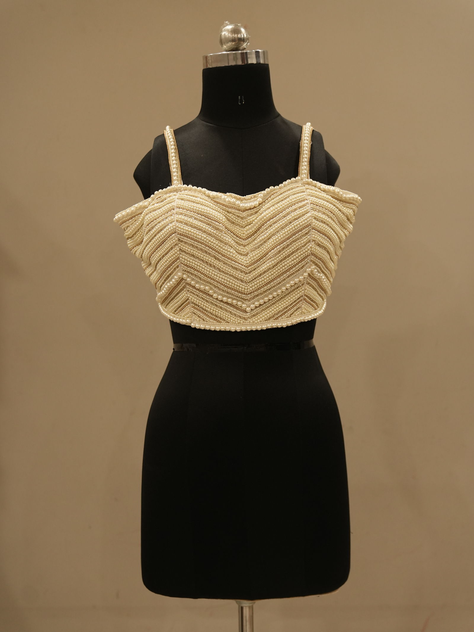 Elegant Off White and Gold Pearl Work Readymade Blouse – Perfect Fit for Chest Size 38 to 40 Image