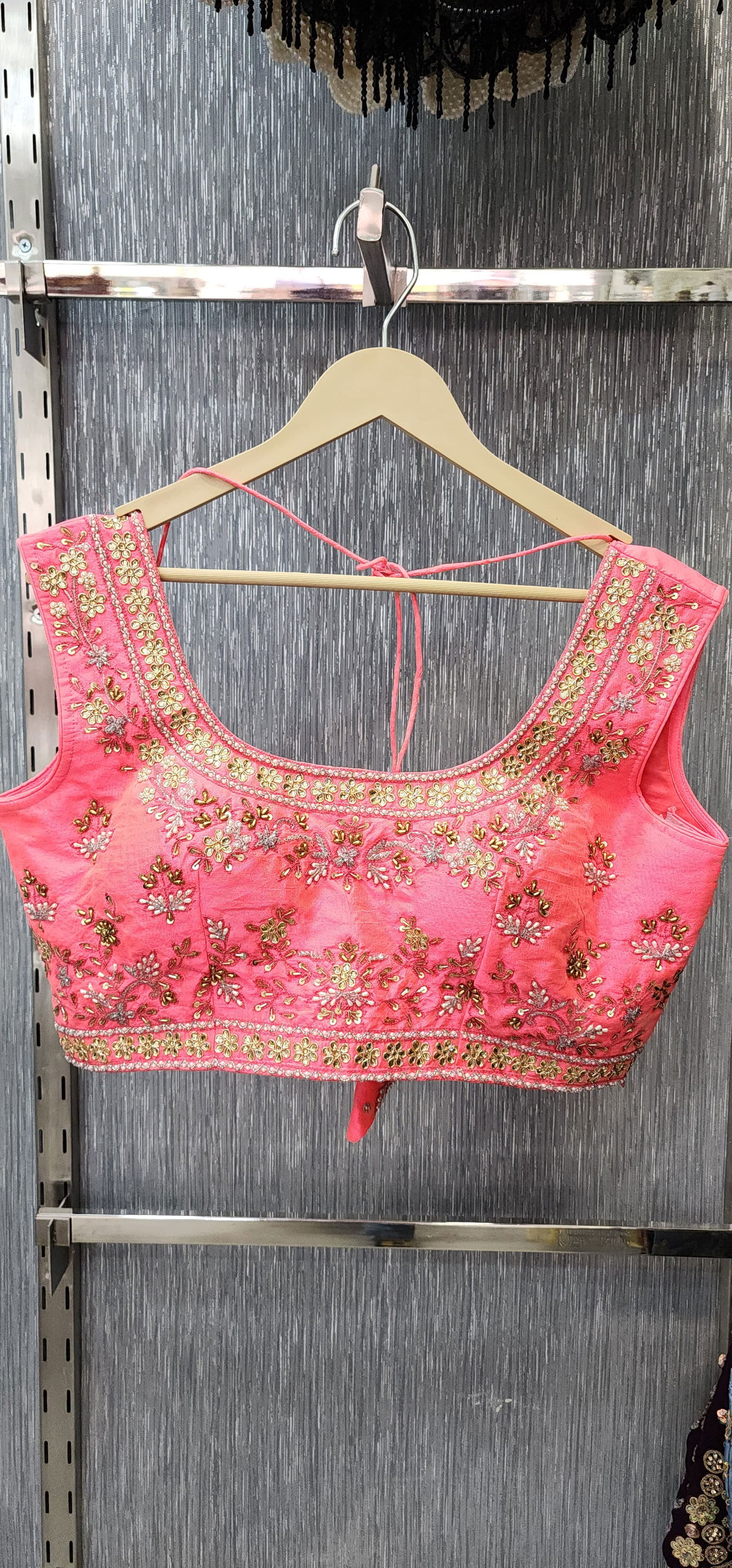 Baby Pink Designer Blouse – Hand-Embroidered with Golden Zari & Dabka Work, Readymade Blouse for Women, Chest Size 36-40 Image