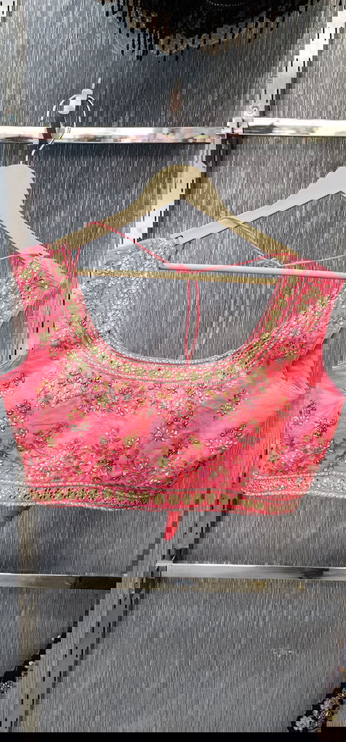 Baby Pink Designer Blouse – Hand-Embroidered with Golden Zari & Dabka Work, Readymade Blouse for Women, Chest Size 36-40 Image