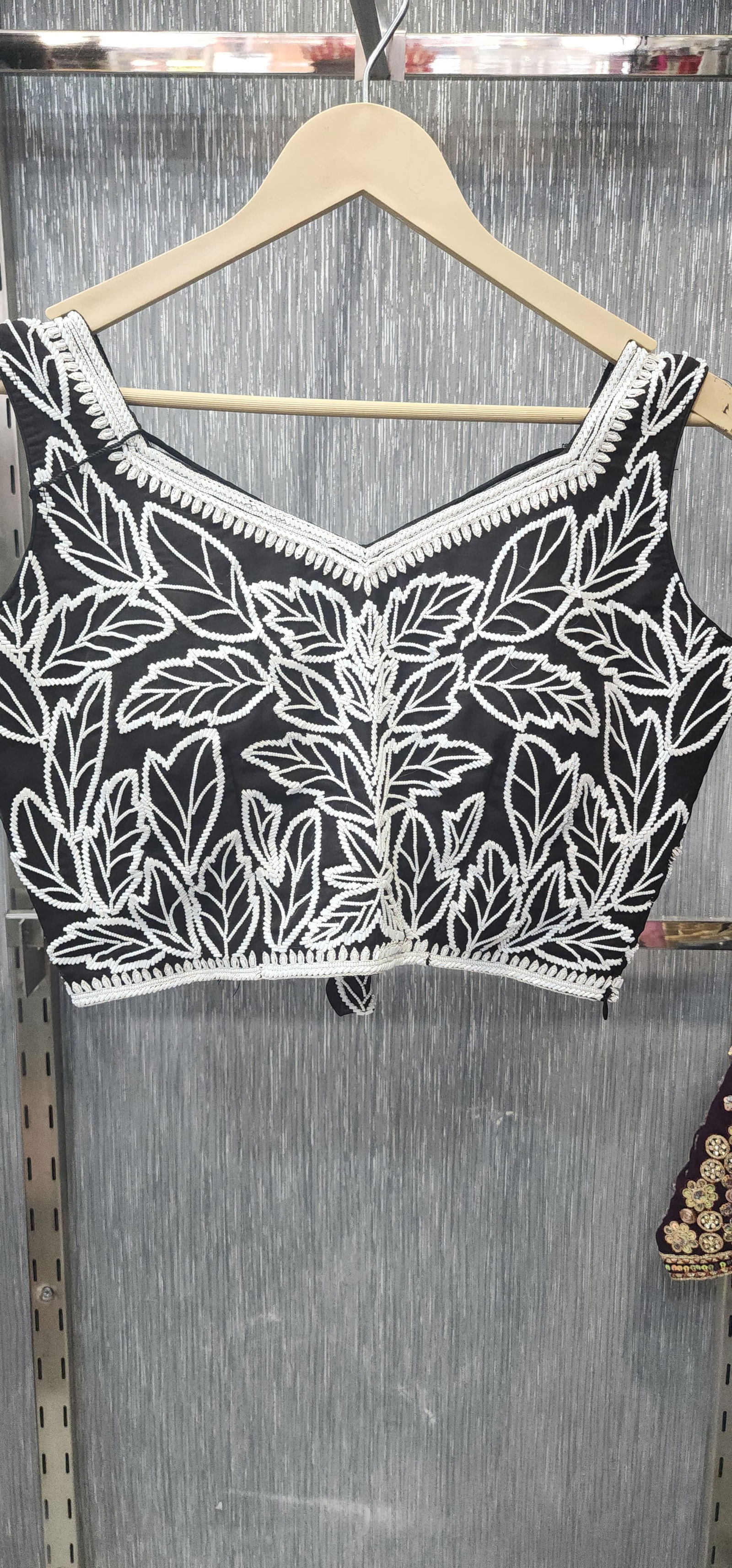 Black Readymade Designer Blouse – Hand-Embroidered with White Pearl & Sali Work, Elegant & Stylish, Chest Size 36-40 Image