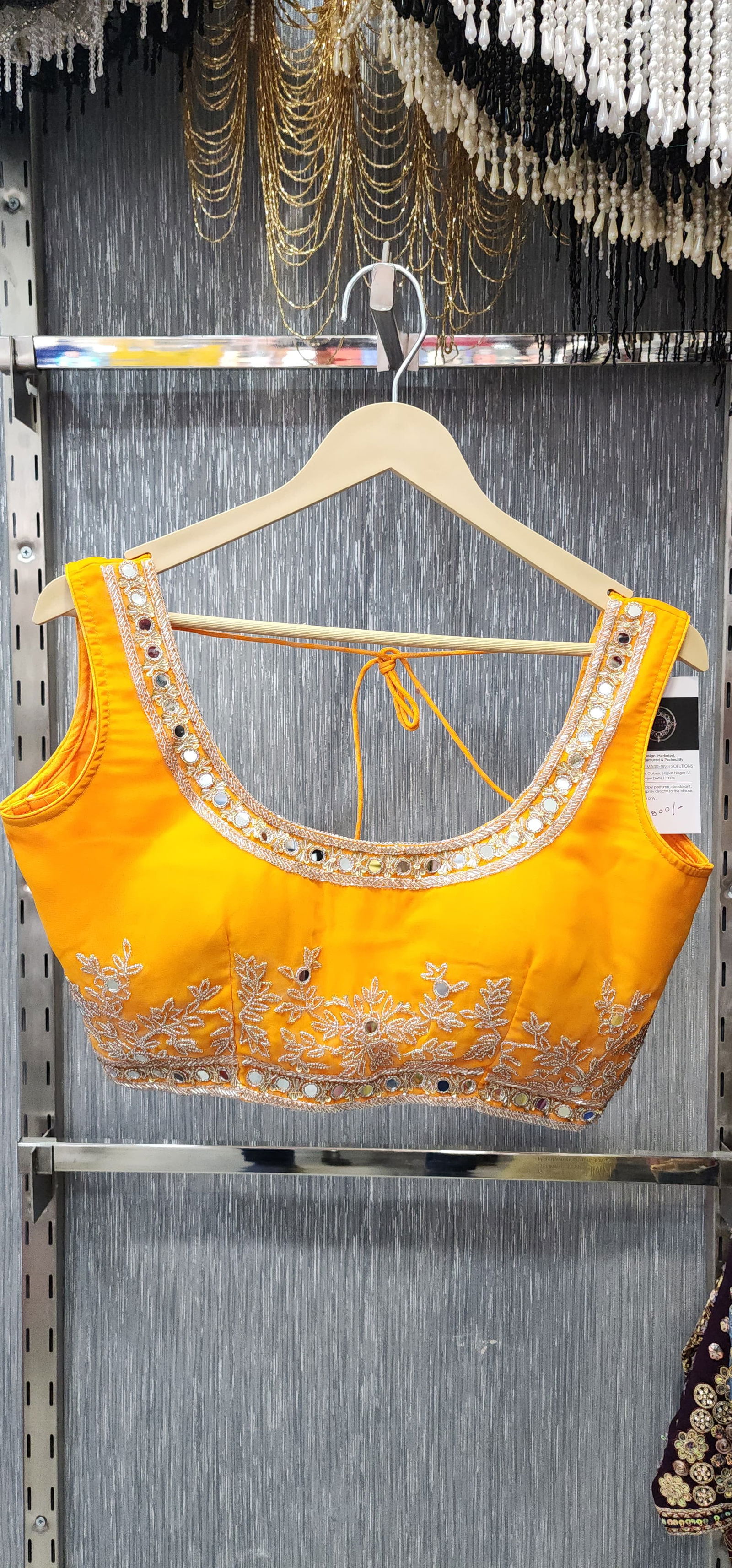 Elegant Yellow Designer Blouse – Hand-Embroidered with Mirror, Silver Sequin & Poth Work | Readymade Ethnic Blouse | Size 36 Expandable to 38 Image