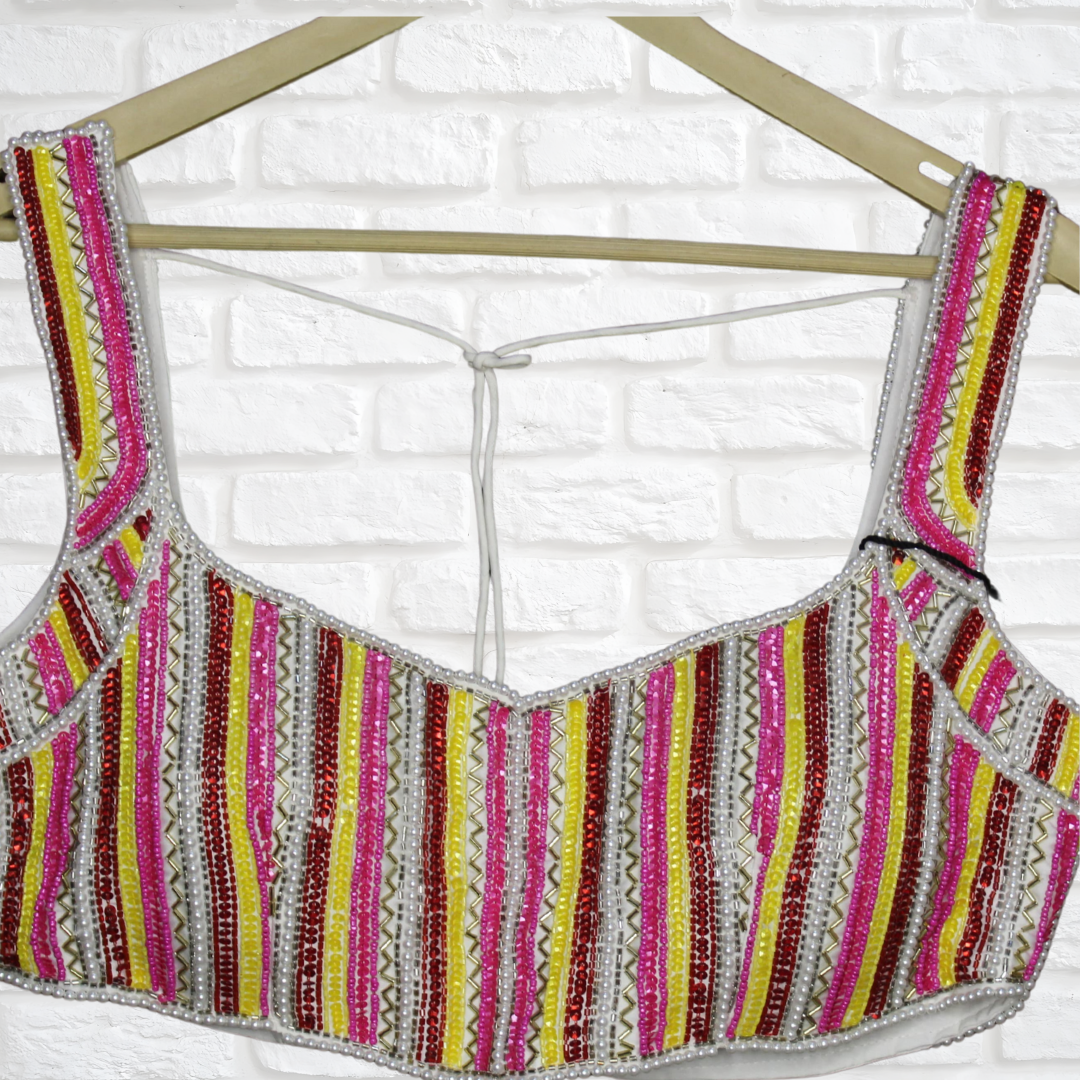 Vibrant Multicolour Designer Blouse with Dori Back & Sparkling Sequin Cut Dana Embroidery – Size 36 to 38 Image