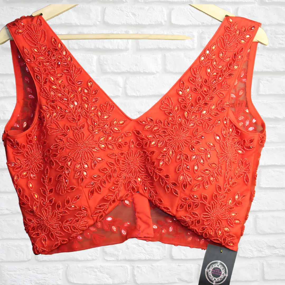 Radiant in Red: Designer Blouse with Floral Cut Dana & Pearl Elegance Image