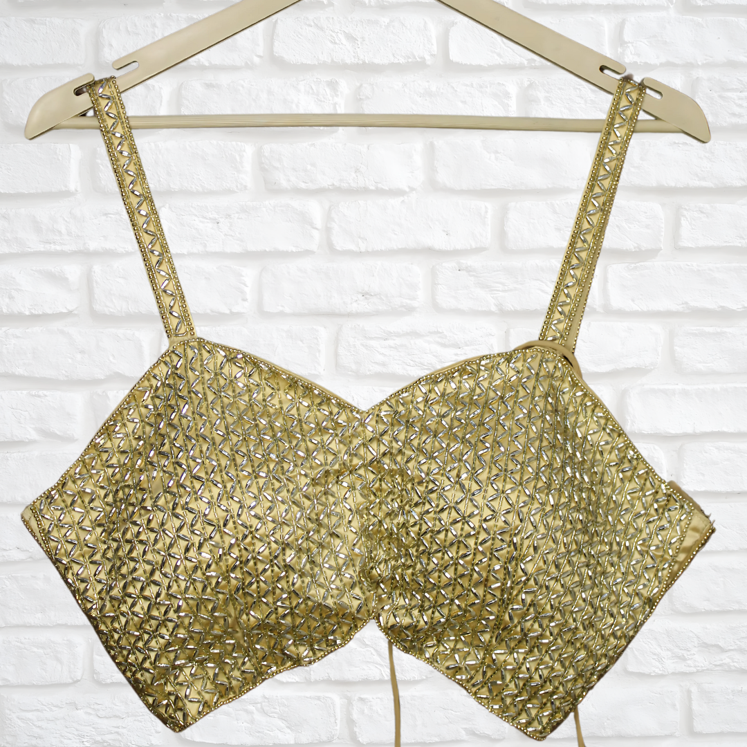 Golden Glamour: Handcrafted Designer Blouse with Matching Poth & Sali Embellishments Image