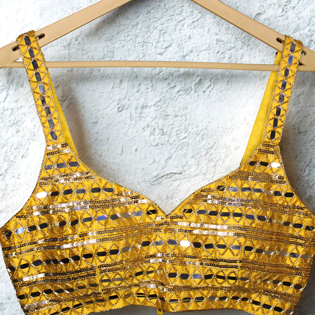 Sunshine Glam: Yellow Mirror Work Blouse with Resham & Cut Dana Detailing Image