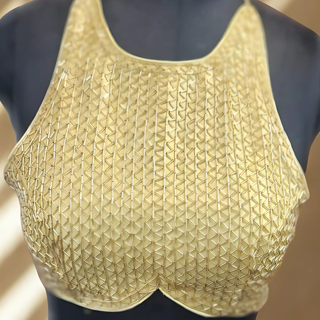 Golden Glow Backless Blouse with Handcrafted Cut Dana & Salli Elegance Image