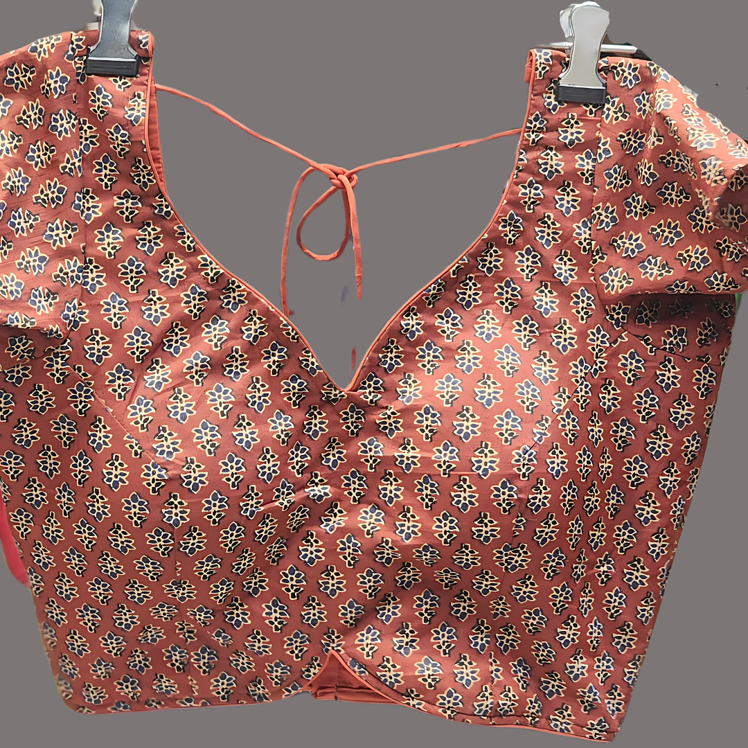 Printed Cotton Readymade Blouse with Soft Lining & Quarter Sleeves – Expandable Fit (Size 36 to 40) Image