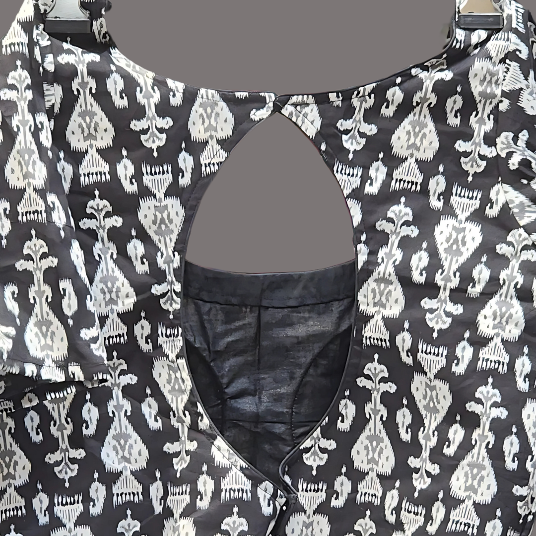 Elegant Black Cotton Readymade Blouse for Women | Printed, Lined & Quarter Sleeved for All-Day Comfort Image