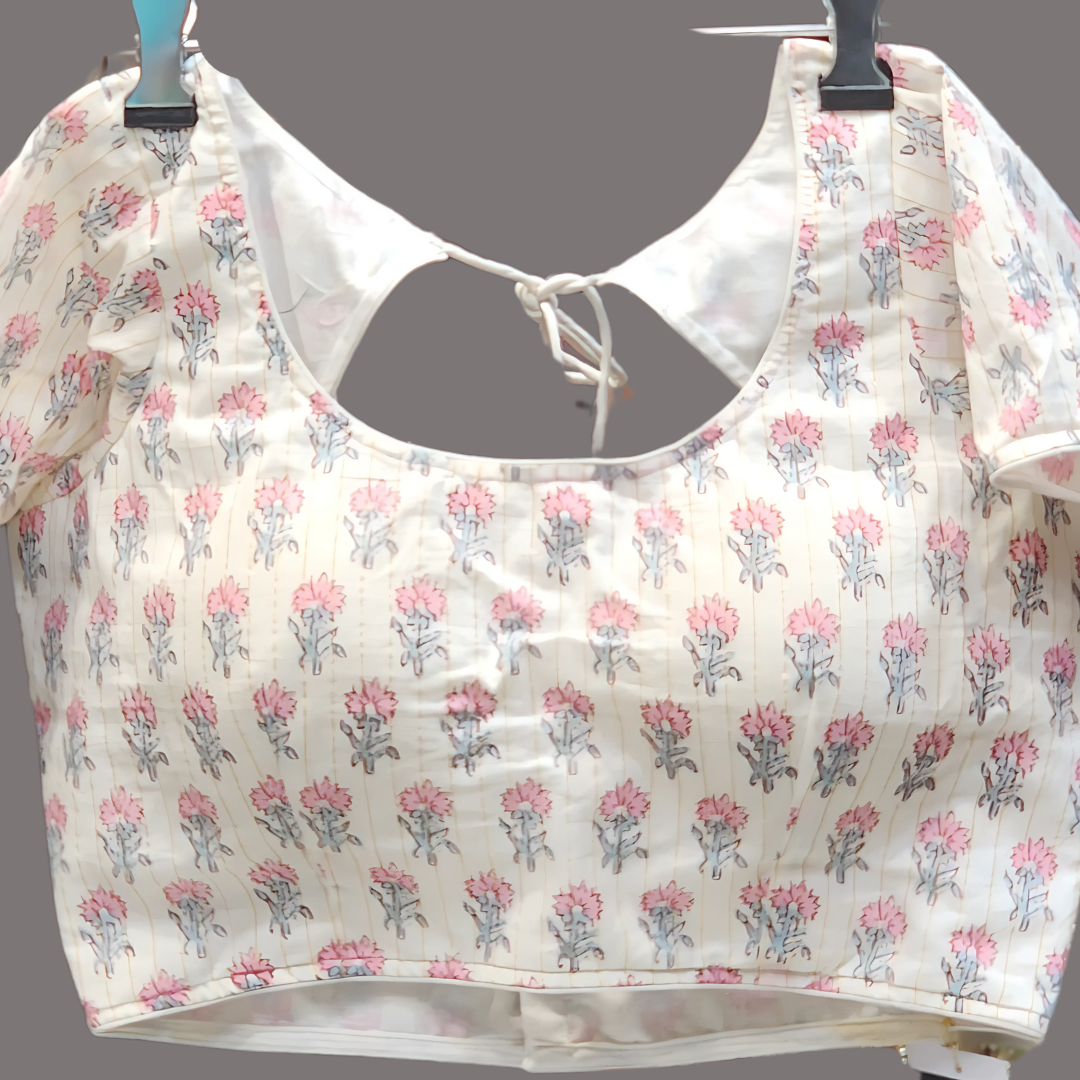 Comfort-Fit Cotton Printed Blouse for Women – Trendy Design with Lining & Quarter Sleeves Image