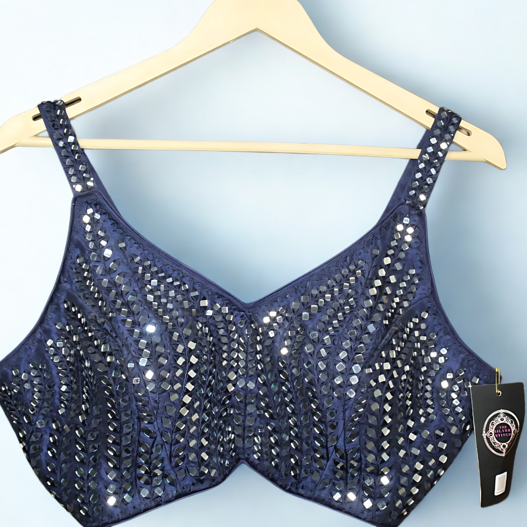 Royal Blue Mirror Work Designer Blouse – Elegant Resham Detailing | Chest 34”–36” Image