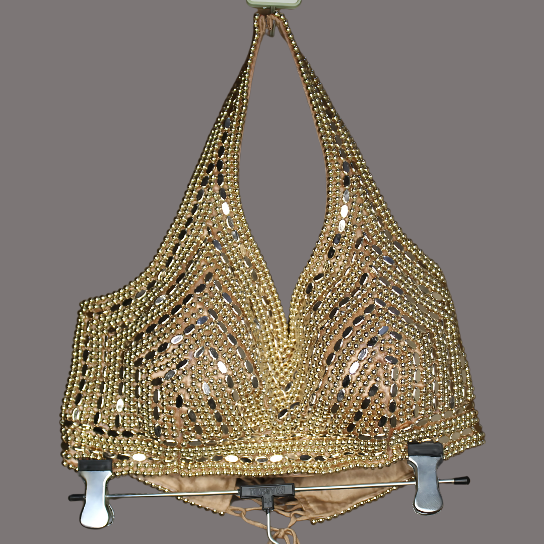 Glam in Rose Gold: Halter Neck Designer Blouse with Dori Back | Chest 36”–40” Image