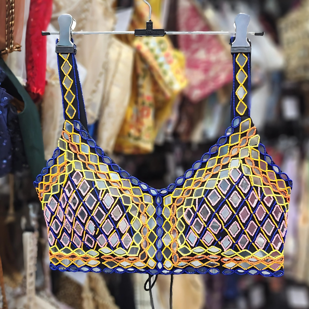 Multicolor Magic: Mirror Work Readymade Designer Blouse with Poth Embroidery & Dori Back | Chest 36 Image