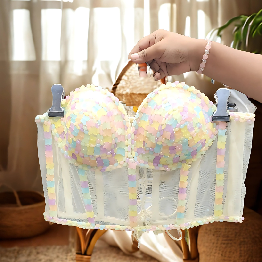 Multicolor Pearl Corset Blouse – Luxe Readymade Designer Fit with Dori Back | Size 36”–40 Image