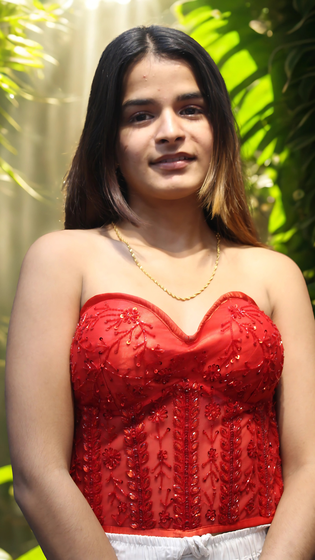Red Corset Blouse with Cut Dana & Sequin Sparkle – Glamorous Dori Back | Chest Size 36 Ready Image