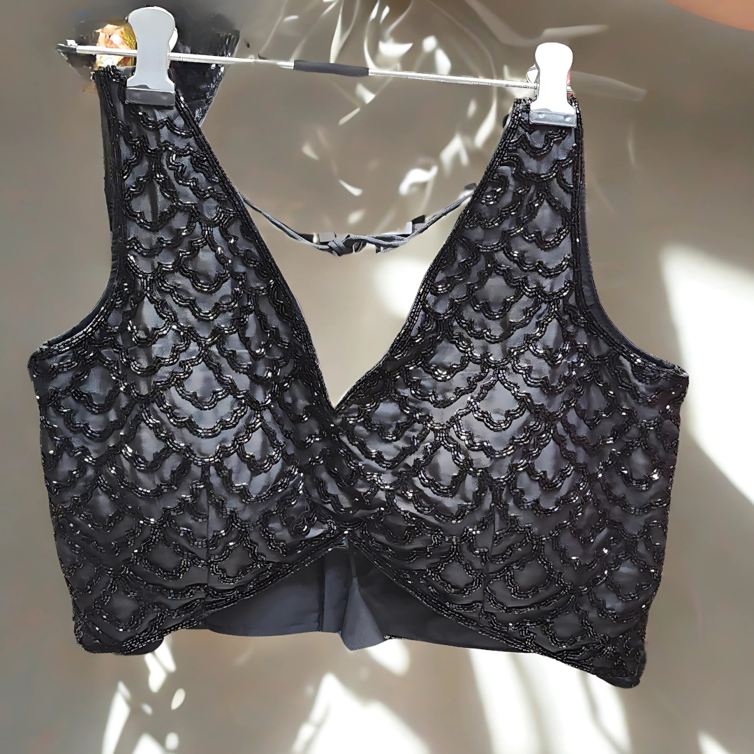 Black Cut Dana Work Blouse – Glamorous Shine with Hook closure | Chest Size 36 Ready Image