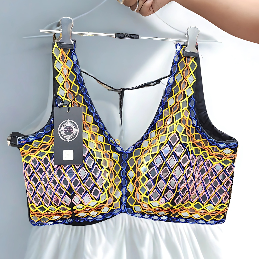 Multicolour Mirror & Poth Work Designer Blouse – Readymade Glam with Hook Closure | Chest Size 36 Ready Image