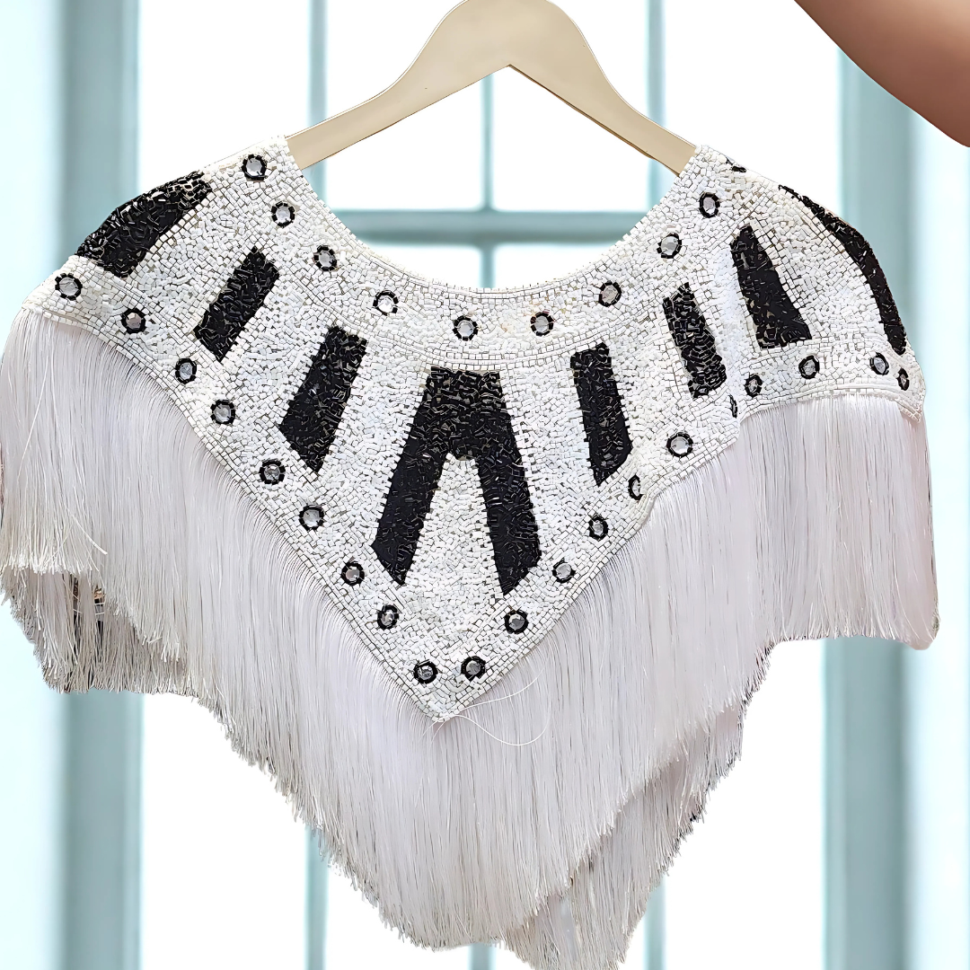Black & White Cut Dana Work Designer Cape – Free Size Statement Layer for Sarees, Gowns & Dresses Image