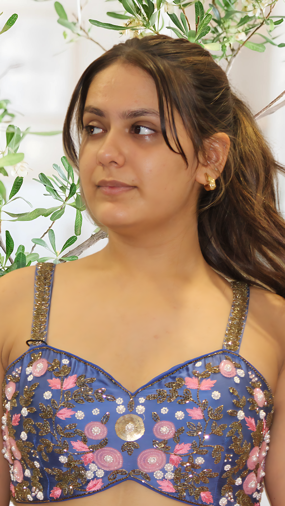 Royal Blue Designer Blouse with Dori Back & Antique Cut Dana, Sequin, Resham & Pearl Embroidery (Size 36–38) Image