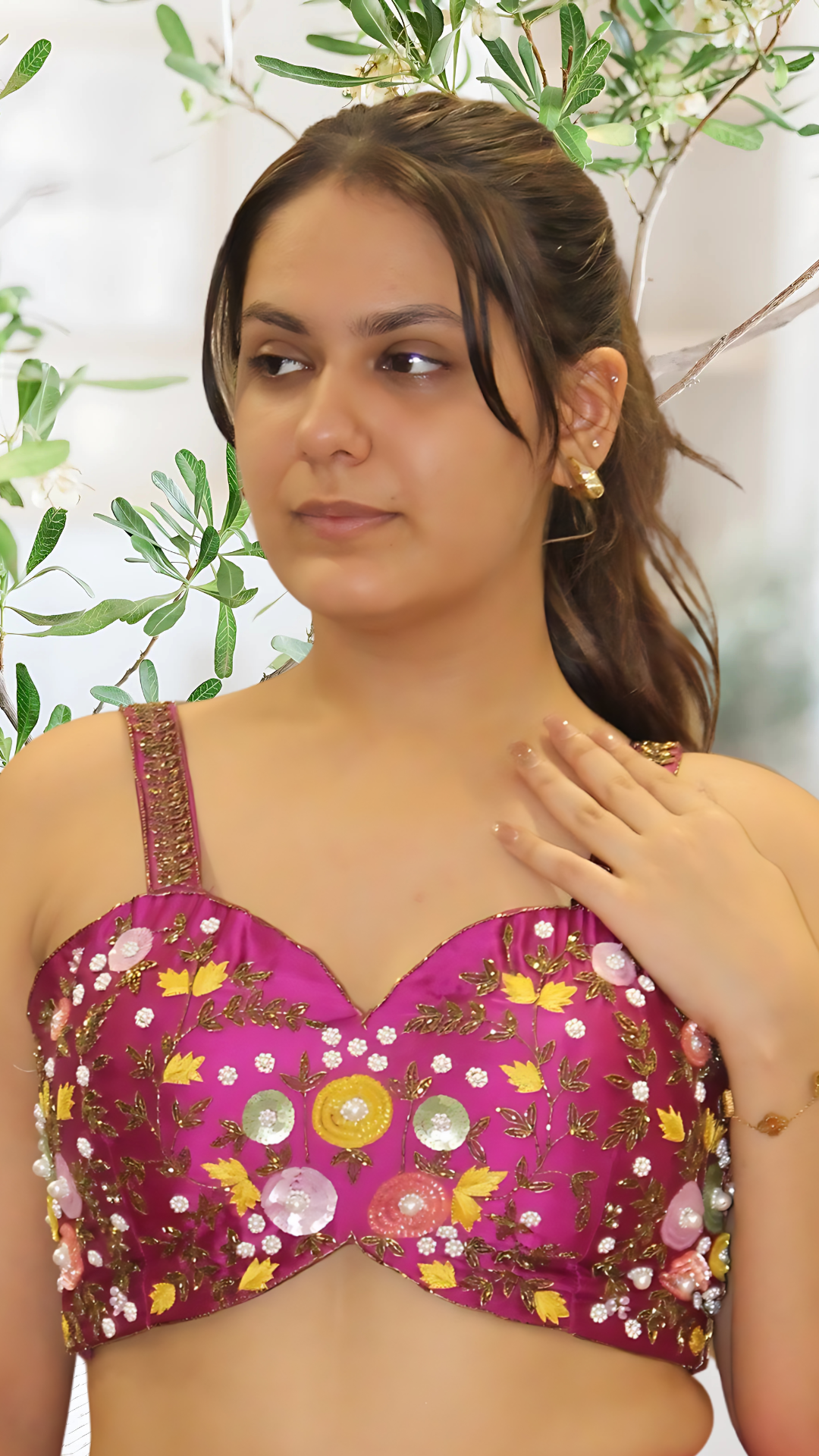 Wine Hue Designer Blouse with Dori Back & Antique Hand Embroidery – Cut Dana, Sequin & Pearl Detailing (Size 36–38) Image