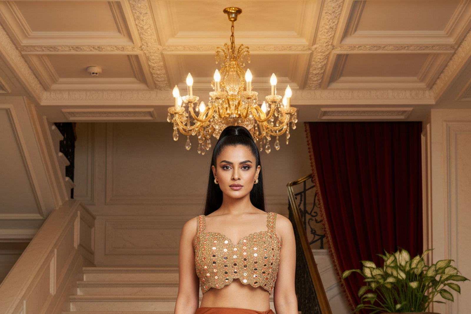 Vibrant Orange Mirror Work Designer Blouse with Poth & Resham Embroidery – Elegant Partywear Blouse for Women (Size 36–40) Image