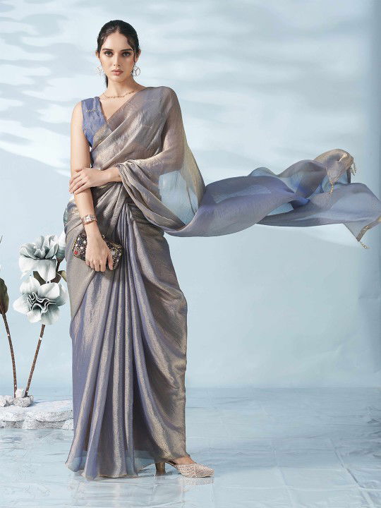 Two Tone Poly Chiffon Saree Image