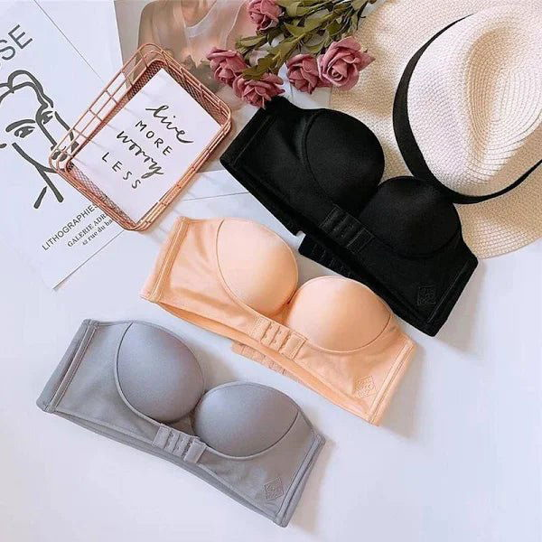 3 Pcs Combo Women’s front buckle anti-skid invisible bralette strapless push up bra Image