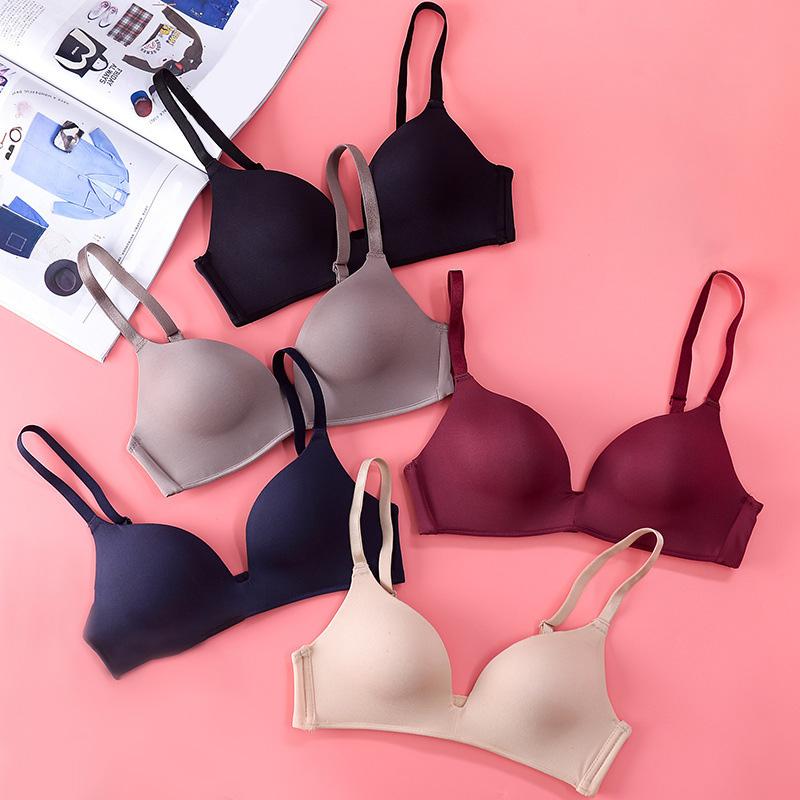 4 Pcs Combo Dropshipping Girls Fashion Simple Solid Color Push Up wireless T-shirt bra Comfort women Seamless Bra Image