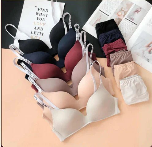 6 Pcs Simple Solid Color Push Up wireless women Seamless Bra and Panty Set Image