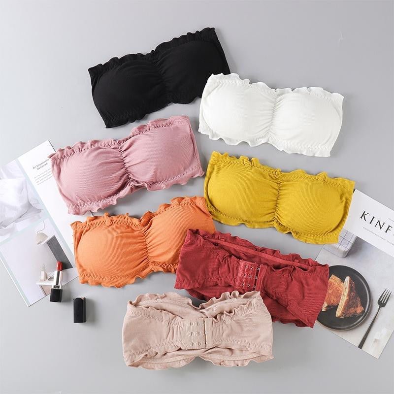 7 Pcs Combo Strapless Padded Seamless Sexy Push Up Free Size Bandeau Tube Top Bra For Women Image