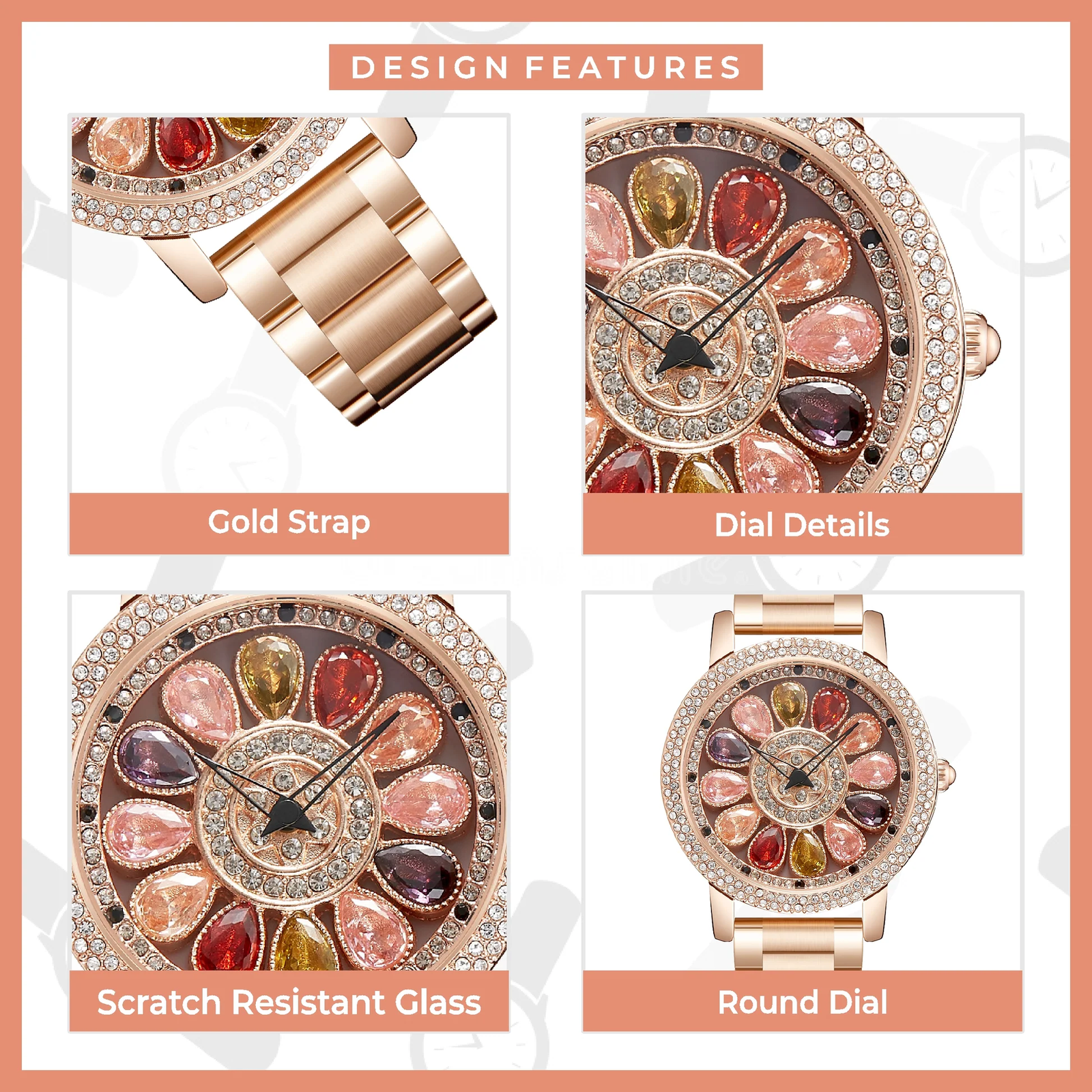 Multicolor 360 Degree Rotating Dial Diamond Studded Rose Gold Watch Image