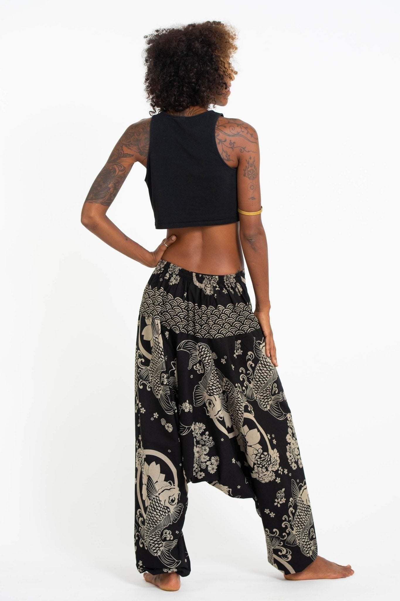 Fish Print Women's Harem Pants in Black Image