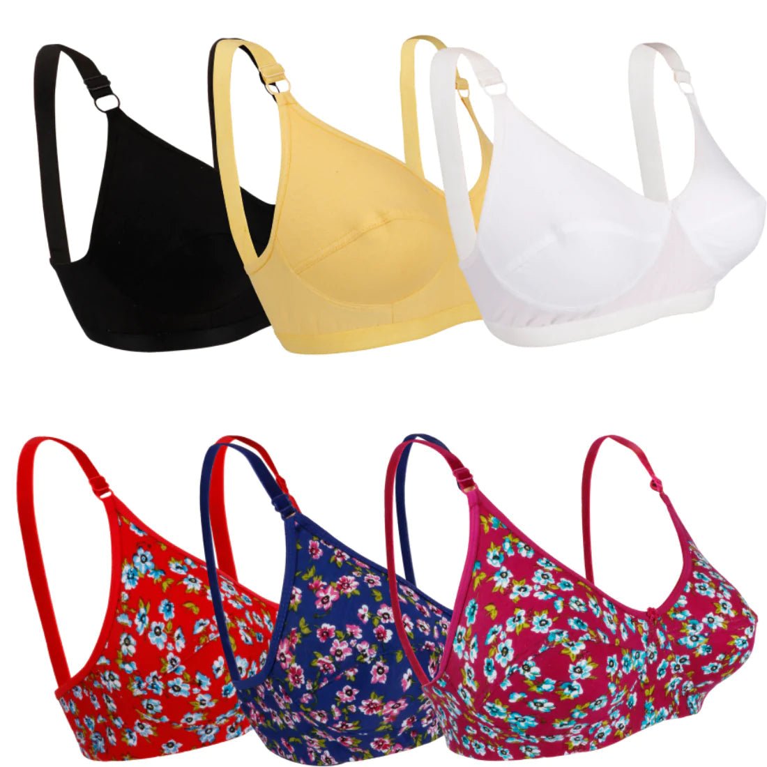 Full Coverage Printed Multi way Bra - Cotton Rich Cup - B Combo pack of 6 Image