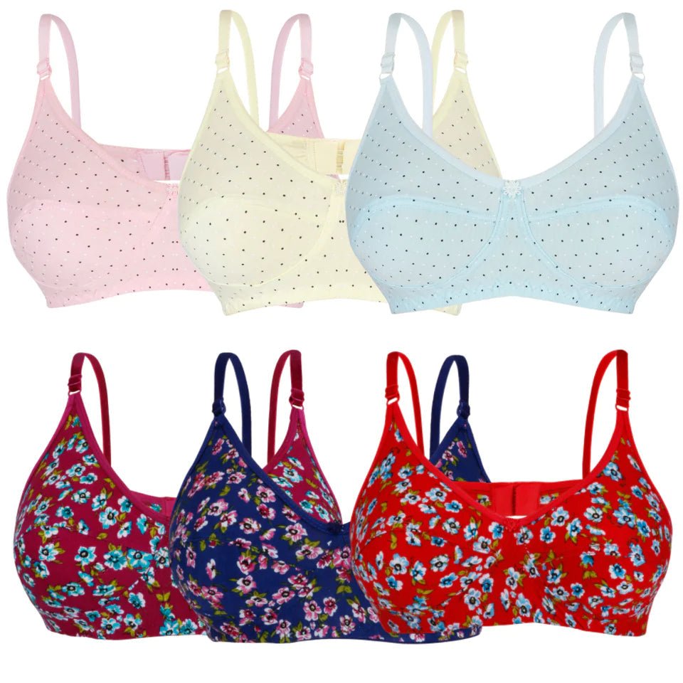 Full Coverage Printed Multi way Bra - Cotton Rich Cup - B combo pack of 6 Image