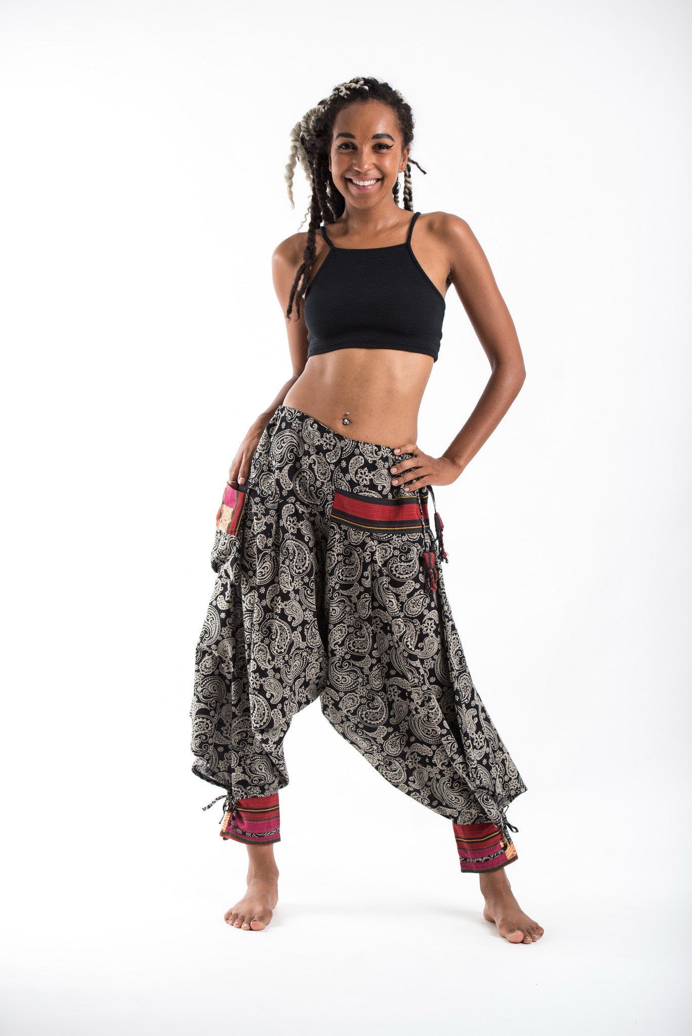 Paisley Hill Tribe Drawstring Women's Harem Pants with Ankle Straps Image