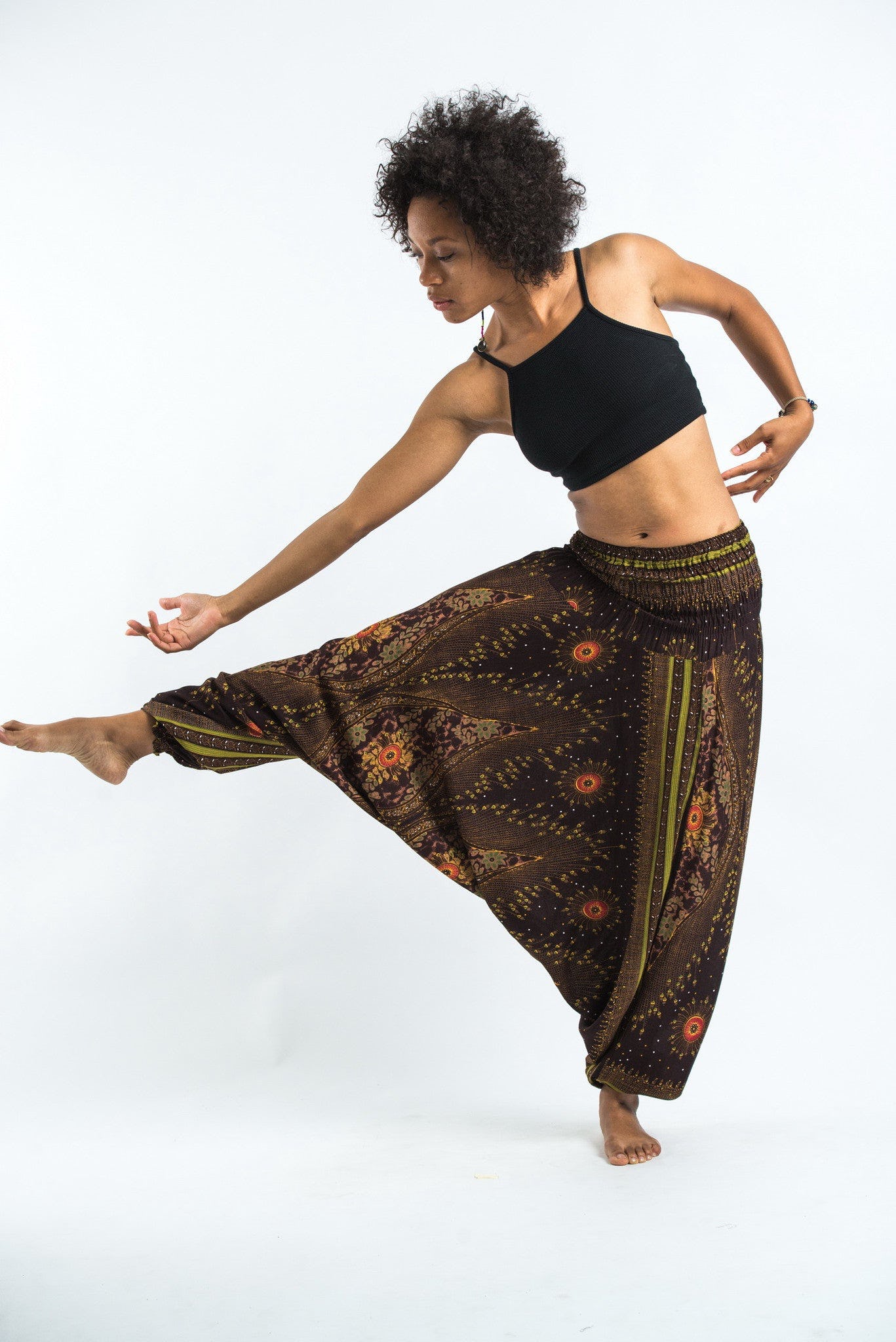 Peacock Eye Jumpsuit Harem Pants in Brown Image