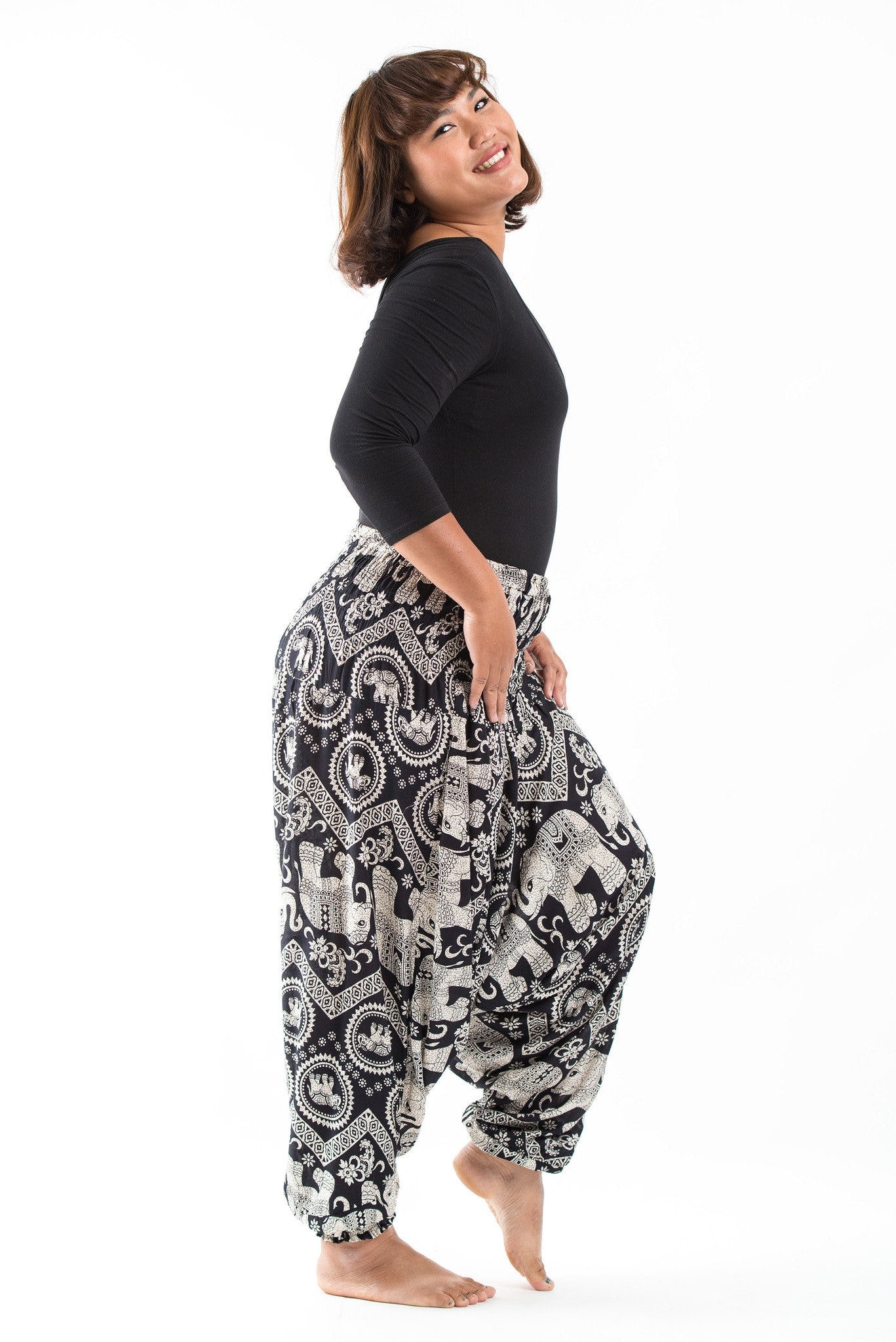 Plus Size Imperial Elephant Drop Crotch Women's Elephant Pants in Black Image