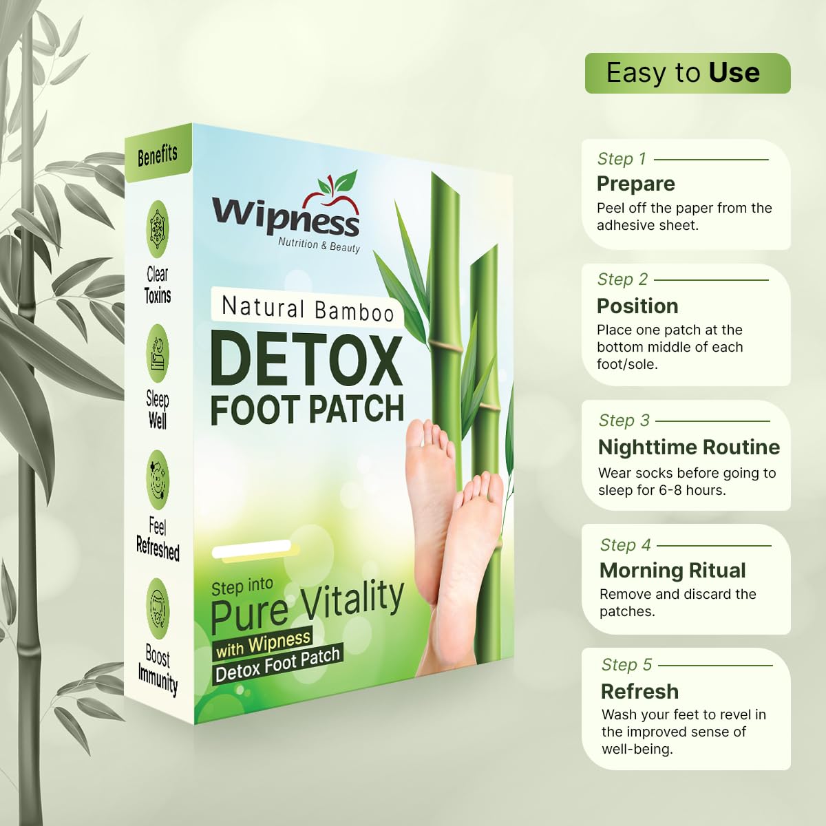 100% Natural Detox Foot Patches Cleansing Toxin Remover Foot Pads Stress Relief Sleep Patch for Men & Women - 10 Patches  Image 